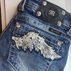 Miss Me Denim Jeans with Silver Floral Accents